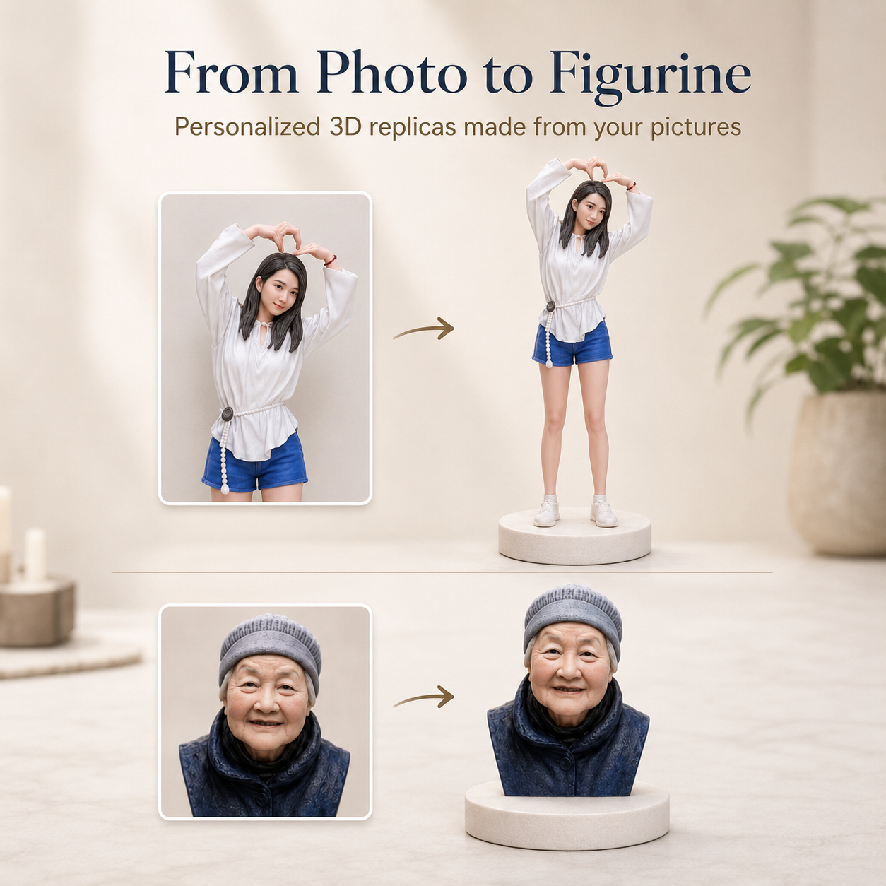 Custom 3D Figurine From Photos – Personalized Realistic Portrait Statue